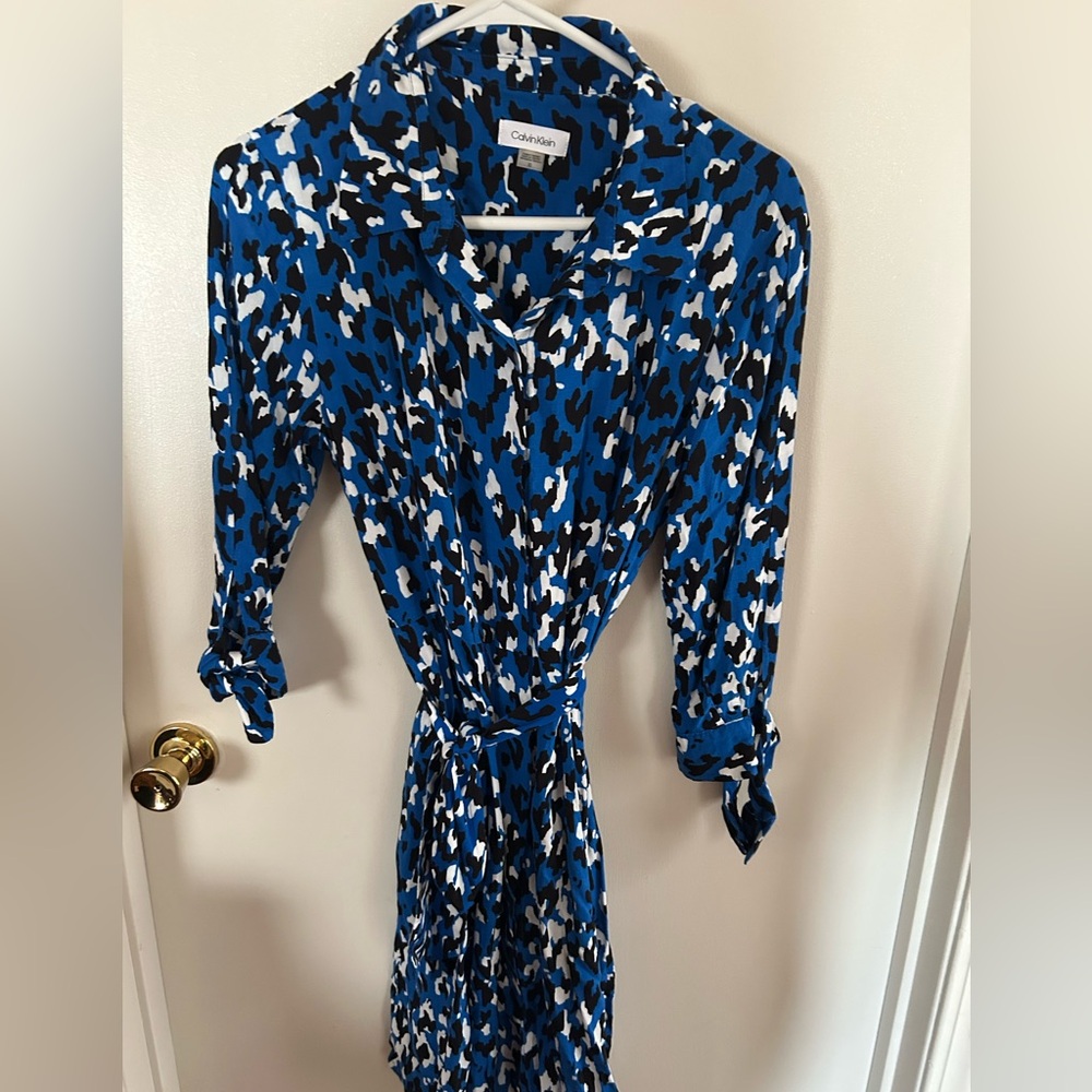 Calvin Klein Blue and Black Long Sleeve Dress